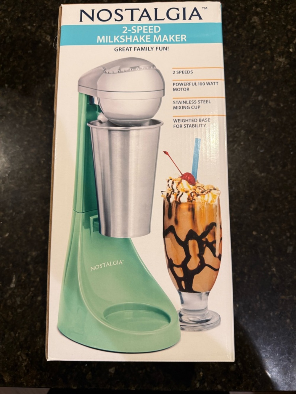Nostalgia Mint Green 2-Speed Milkshake Mixer with Stainless Cup